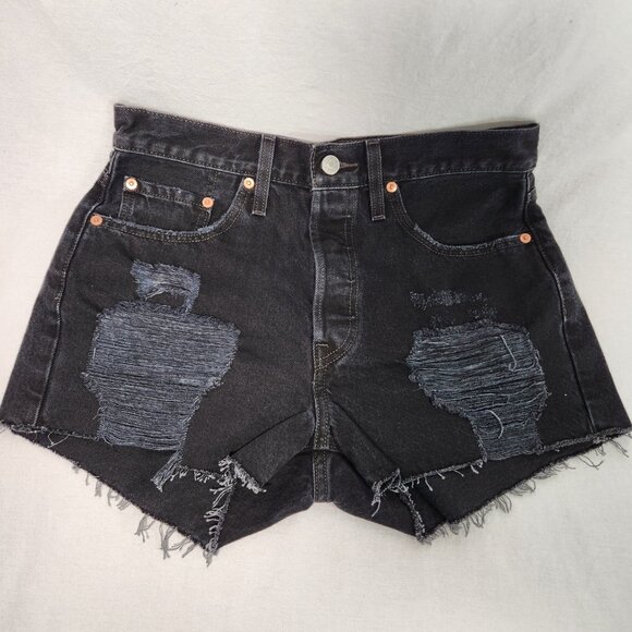 LEVI'S 501 Original Icon Black Raw Hem Button Fly Jean Short Size W28 New NO Tag - Picture 4 of 15